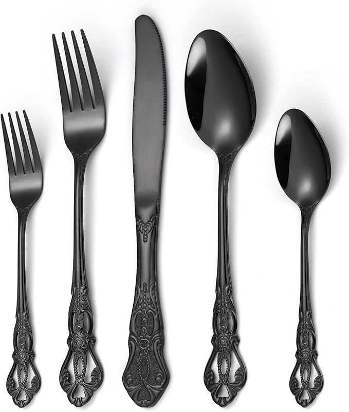 Gorgeous Retro Royal Black Silverware Set by MetalServingUtensils