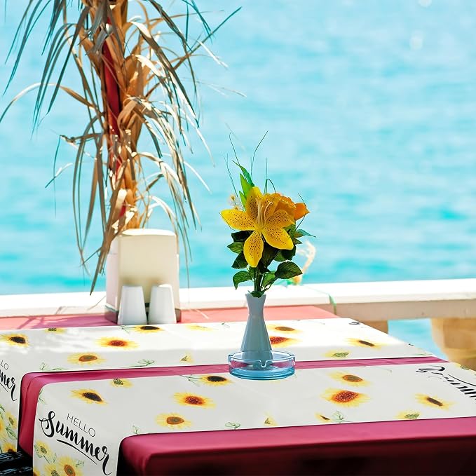 4 Pcs Hello Summer Table Runner Seasonal Table Runners 13 x 72 Inch Maple - Image 4