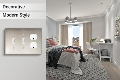 Henne Bery Soft Modern Decorative Wall Plate Switch Plate Outlet Cover (Double Toggle/Single Duplex, Satin Nickel)