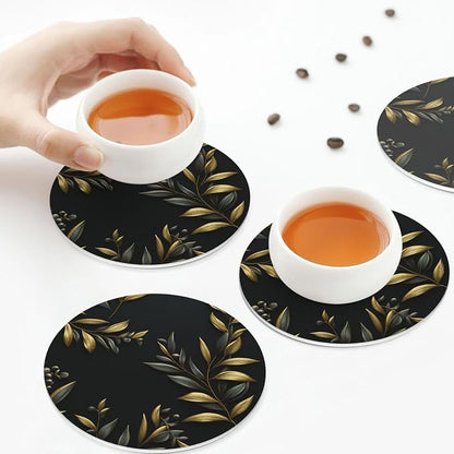 4Pcs Leather Coaster for Drinks Golden Olive Branch Cup Coasters Aesthetic - Image 6