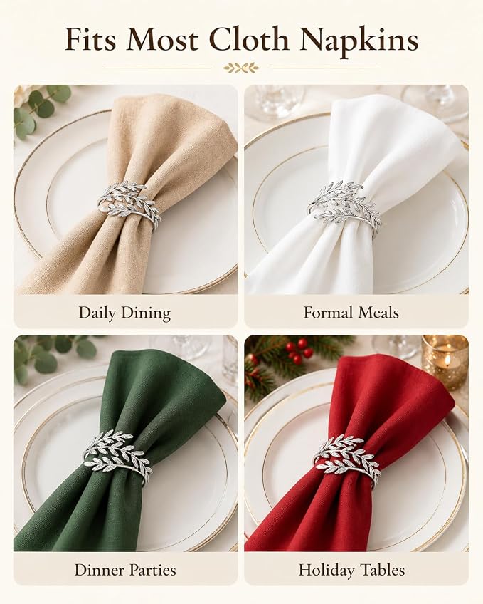 Silver Wheat Napkin Rings Set of 12, Metal Holders - Image 4
