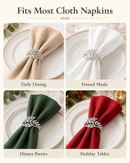 Silver Wheat Napkin Rings Set of 12, Metal Holders - Image 4