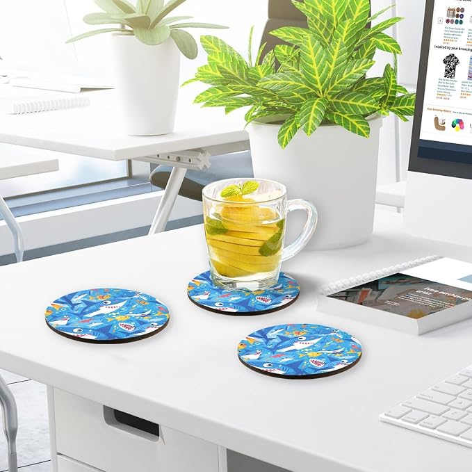 Ocean Shark Masco Absorbent Drink Coaster 4 Pcs Corkboard Placemats Kitchen Hot - Image 7