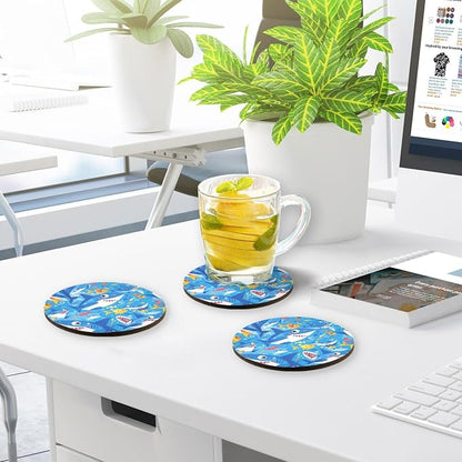 Ocean Shark Masco Absorbent Drink Coaster 4 Pcs Corkboard Placemats Kitchen Hot - Image 7