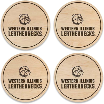 LazerEdge Western Illinois Leatherbacks Wooden Coaster Set - Maple Wood - Officially Licensed Product - 4-Pack