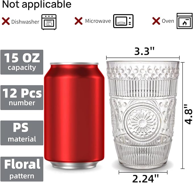 Pumtus 12 Pack Clear Plastic Tumblers, 15 OZ Reusable Romantic Drinking Cup - Image 2
