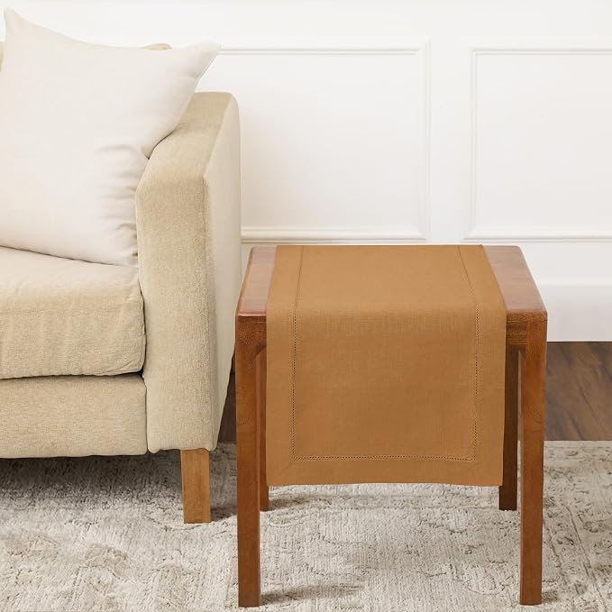 Solino Home 100% Pure Linen Table Runner Brown Sugar Hemstitch, 14 x 36 in | by SolinoHome