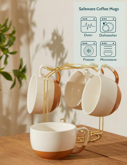 Teocera Beige Coffee Mugs Set of 4, 16 oz Ceramic Coffee Mug, Large Mug Set - Image 3