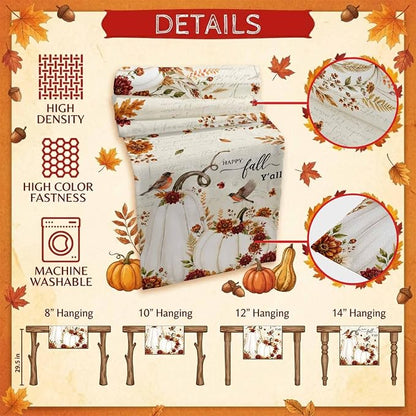 White Pumpkins Fall Table Runner 72 Inches Long, Thanksgiving Harvest Table - Image 5