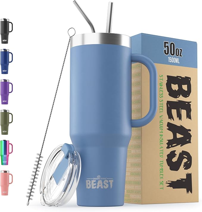 Beast 50 oz Tumbler with Handle Stainless Steel Vacuum Insulated Coffee Ice Cup by GreensSteel