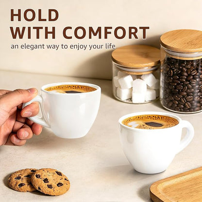 Pilnocok Ceramic Espresso Cups Set of 2, 2.5 oz White Small Coffee Mugs | - Image 6