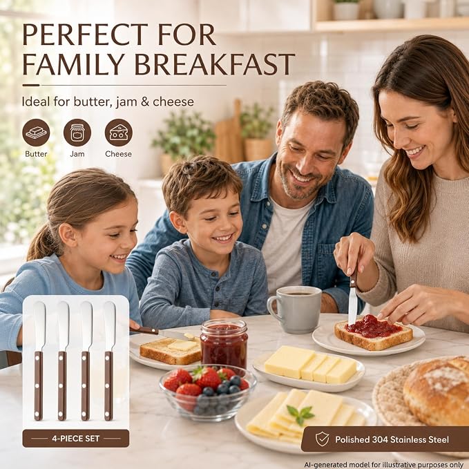 4PCS Stainless Steel Butter Knives Set: 6.3 Inch Cheese Spreader 304 Stainless - Image 5