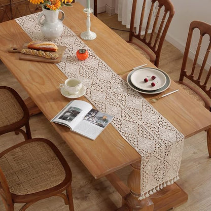 meioro Crochet Lace Table Runner, 12x48 Inch Boho Cotton Table Runners - Image 2