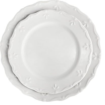 Elama Henryi 16 Piece Embossed Rim Detail Porcelain White Dinnerware Set - Image 2