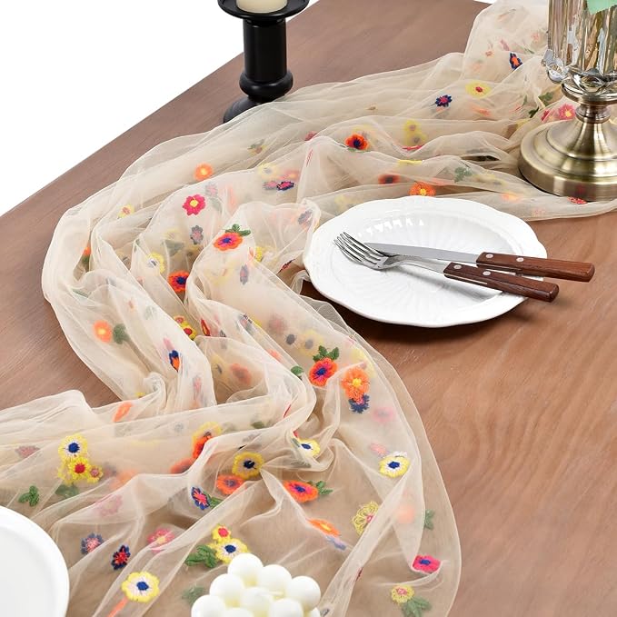 Flower Table Runner Floral Daisy Summer Birthday Party Garden Wedding Decor | - Image 3