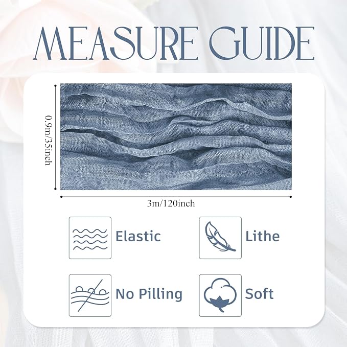 Cheesecloth Table Runner Dusty Blue 10FT Boho Gauze, 6 Pack | 120 Inch Cheese - Image 2