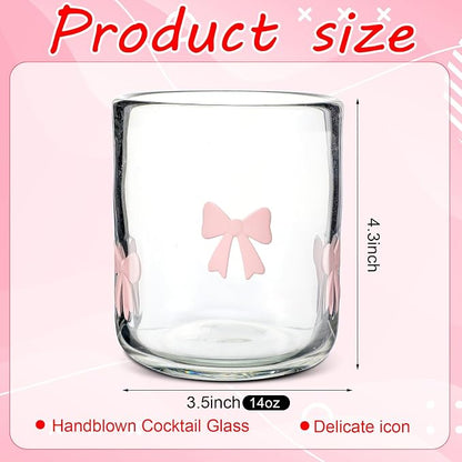 Skylety 2 Pack Coquette Pink Bow Icon Juice Glasses 14 oz Cute Glass Cups - Image 2