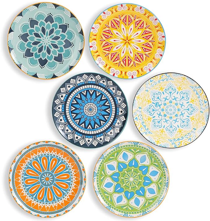 Dinner Plates Set of 6, 8 Inch Scratch Resistant Ceramic Plates, Dishwasher and by AHX