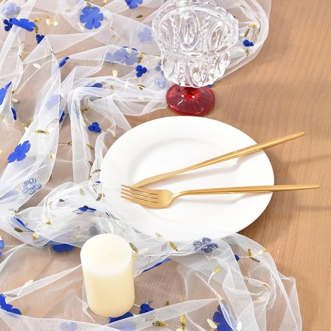 Wildflower Floral Sheer Tulle Gauze Table Runner Wedding Baby Shower Decor | - Image 3