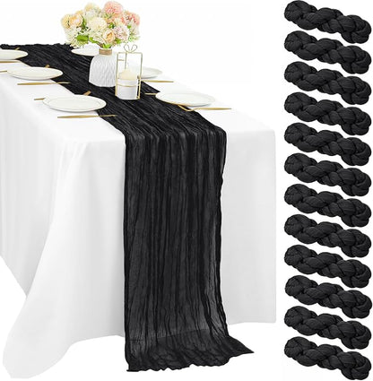 Black 12 Pcs Cheesecloth Table Runner 10FT Gauze Fabric Boho Cheese Cloth Table by Sunnyline