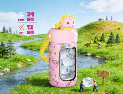 POWCAN 12 oz Kids Water Bottle: 2-in-1 Straw Spout Lid - Image 2