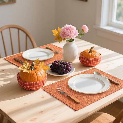 Homaxy Cloths Placemats for Dining Table Set of 6, Heat Resistant Washable Cotton Linen Blend Table Mats, Easy to Clean Place Mats for Indoor Outdoor Party Kitchen Decoration, 13" x 19", Orange