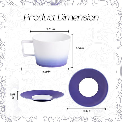 KAMMAK Ceramic Coffee Cups and Saucers Set of 2, Porcelain Espresso Cups - Image 2