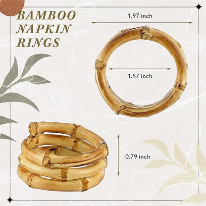 FoldTier Set of 8 Bamboo Napkin Rings Handmade Natural Napkin Holder Rings - Image 2