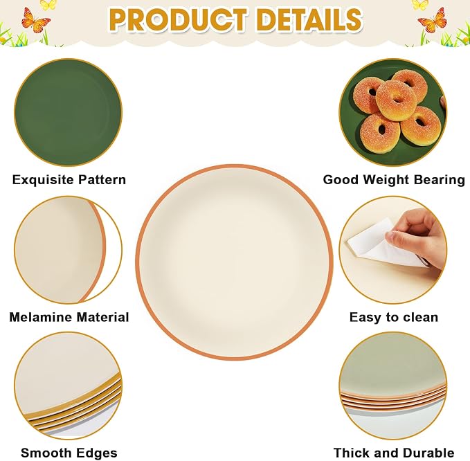 4 Set 10 Inch Sage Green Dinner Plates Melamine Sage Green Dinnerware Set - Image 3