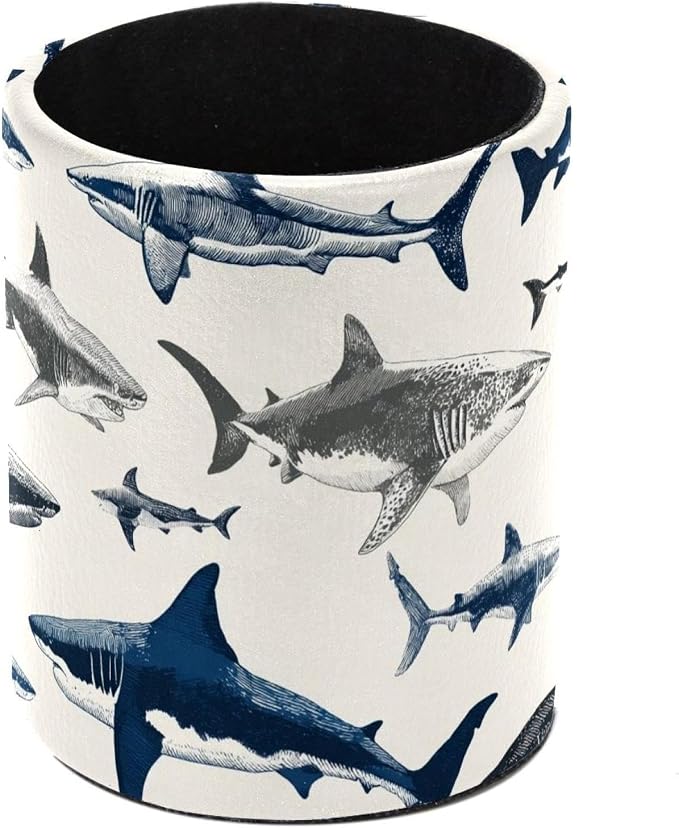 Leather Pen Holder for Desk, Sharks Pencil Cup Pen Organizer Makeup Brush by Unknown