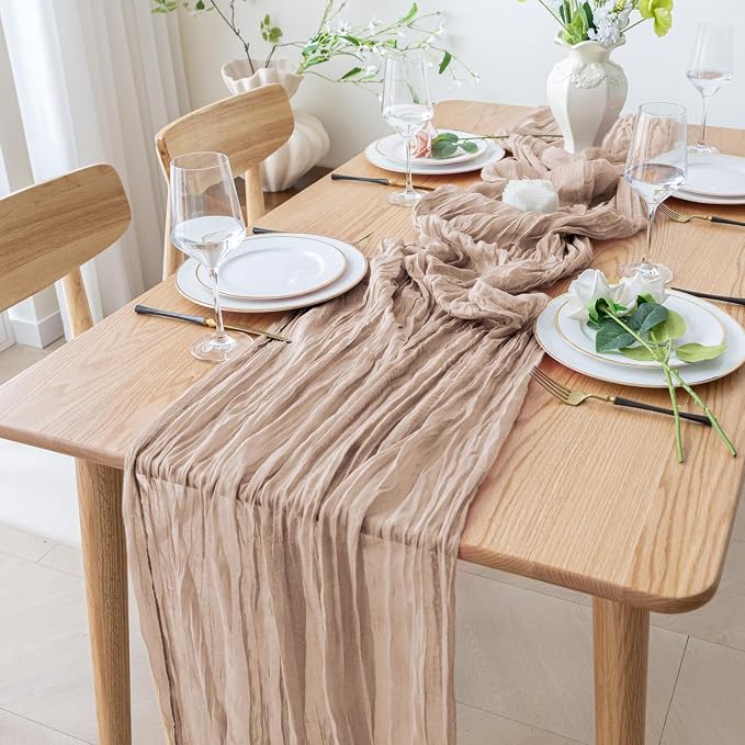 Cheesecloth Table Runner 10FT 2Pcs Nude Pink Boho Gauze Sheer Table Runners | - Image 6