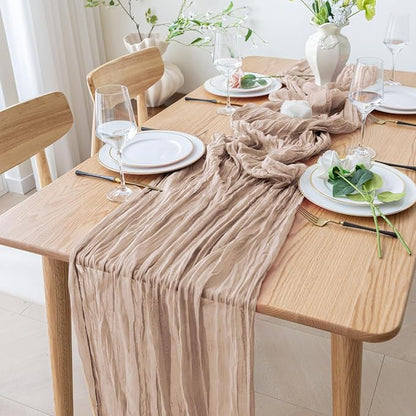Cheesecloth Table Runner 10FT 2Pcs Nude Pink Boho Gauze Sheer Table Runners | - Image 6