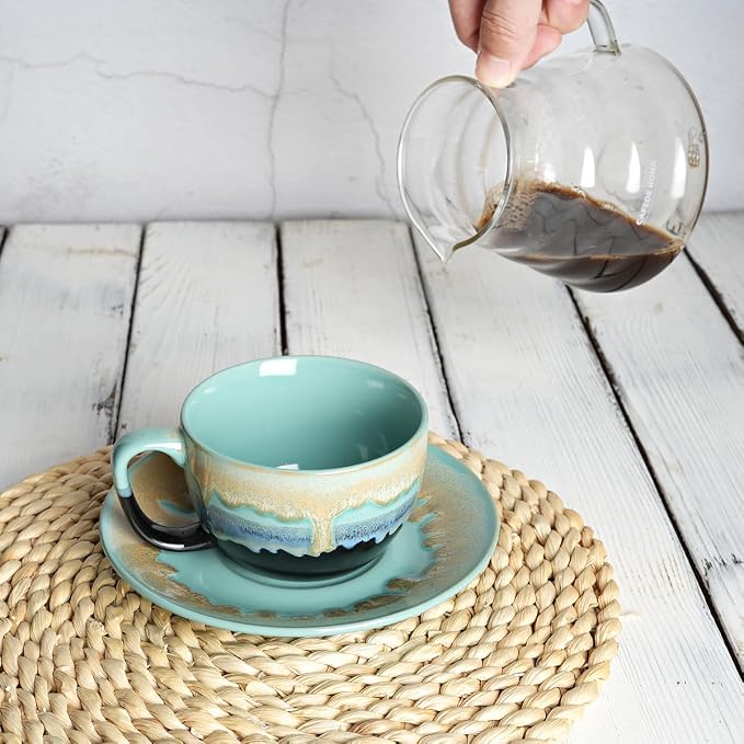 Bosmarlin Ceramic Cappuccino Cup and Saucer Set of 2, 10 Oz, Dishwasher and - Image 5