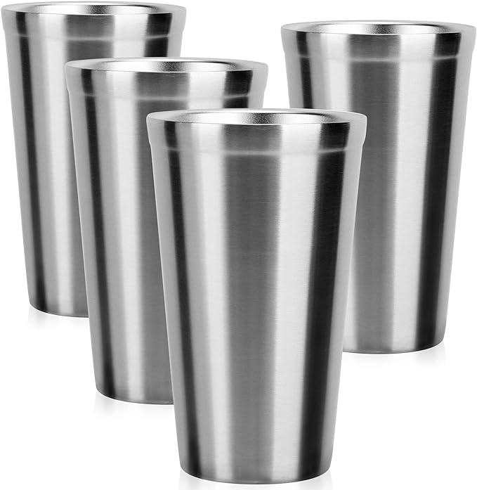 Beasea Stainless Steel Cups 16 oz, 4 Pack Stainless Steel Tumbler Stackable by Beasea