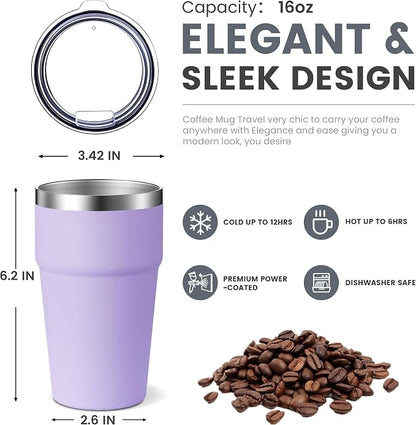 MEWAY 16oz Tumbler Double Wall Vacuum Insulated Travel Mug Bulk, Stainless - Image 2