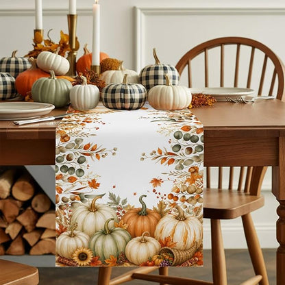 Fall Pumpkins Table Runners 72 Inches Long, Thanksgiving Maple Leaf Cotton - Image 9