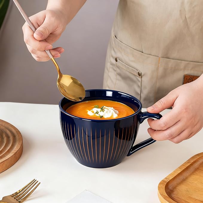 24oz Soup Mug with Handle & Lid, Microwave Soup Bowl/Cup, Vintage Blue | - Image 3