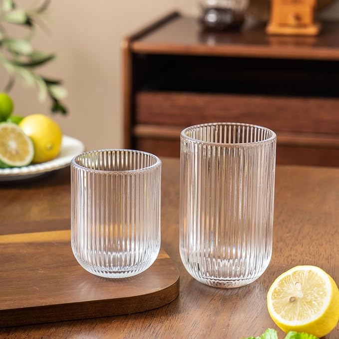 Ribbed Drinking Glasses 6pcs, Rocks Drinking Glasses 12oz and 10oz, Tumbler - Image 5