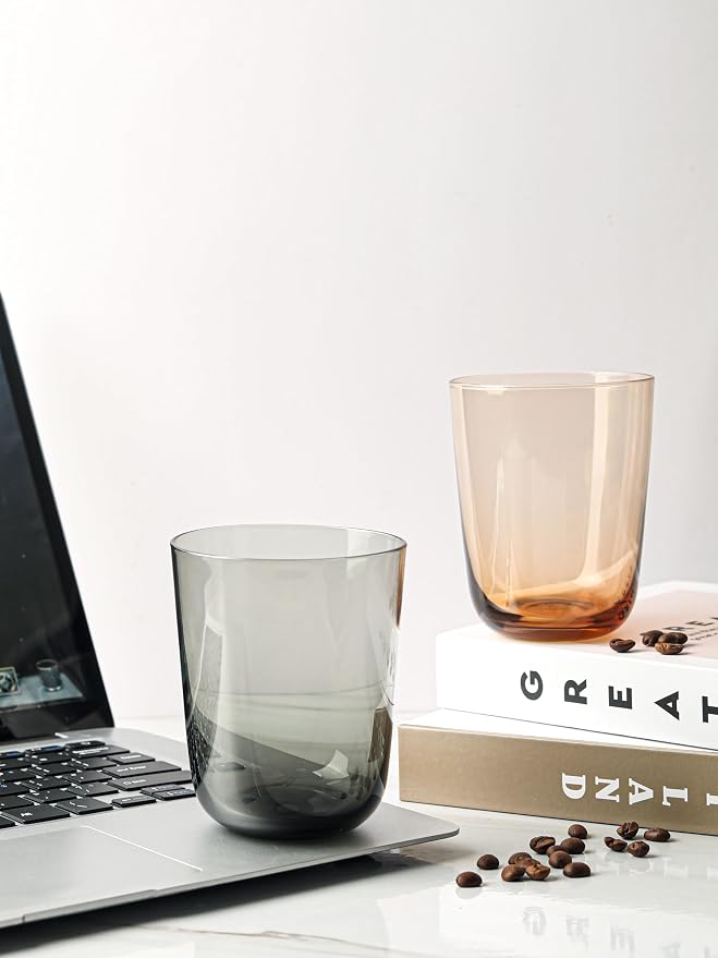 NIRA.Z 13 oz Borosilicate Glass Cups Set of 2, Amber & Grey Two-Tone Drinking - Image 8