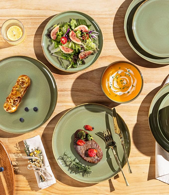 Ceramic Dinnerware Set for 8, 24-Piece Plates and Bowls Set | Handmade Reactive - Image 4