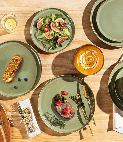 Ceramic Dinnerware Set for 8, 24-Piece Plates and Bowls Set | Handmade Reactive - Image 4