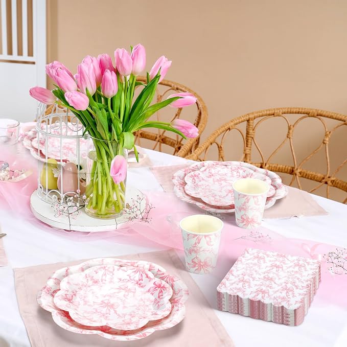 250 Pcs Pink Bow Disposable Paper Plate Napkins | Disposable Tableware Set - Image 7