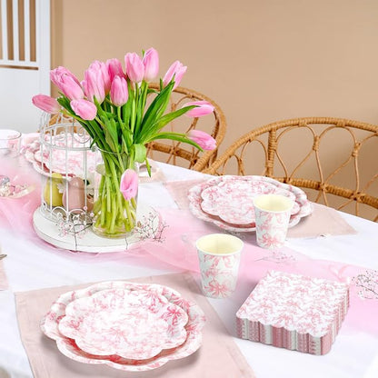 250 Pcs Pink Bow Disposable Paper Plate Napkins | Disposable Tableware Set - Image 7