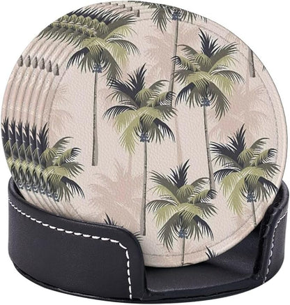 6 Pcs Palm Tree Tropical Plant Silhouette Leather Coasters - Image 6