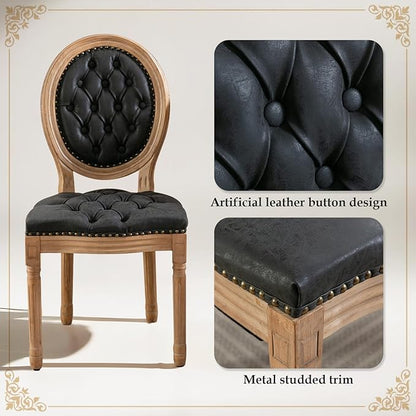 SoarFlash French Dining Chairs Set of 6, Vantage Dining Chair with Round Back, Farmhouse Country PU Leather Dining Chair for Kitchen,Bedroom,Black