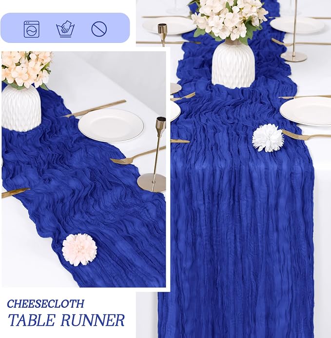 3 Pack Royal Blue Cheesecloth Table Runner 17x108 Inch Semi Sheer Boho Gauze - Image 6