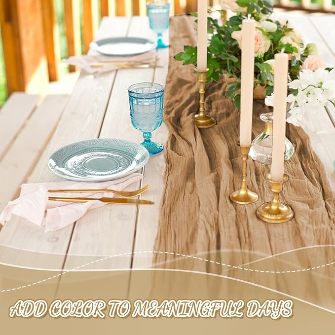 2 Pack Cheesecloth Table Runner, 120 Inch Nude Brown Table Runner - Image 5