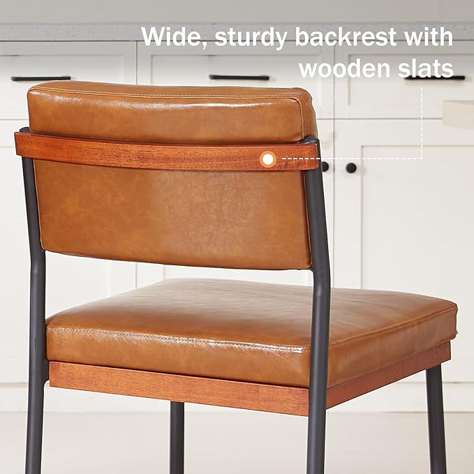 Modern Dining Chairs Set of 4, Kitchen Chairs with Thick Cushions and Adjustable Foot Pads, Upholstered Faux Leather Dining Room Chairs with Sturdy Metal Legs,Brown