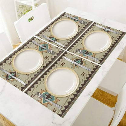 Southwestern Native Aztec Print Placemats Rustic Tribal Geometric Decorative Table Mat Antique Native Heat Resistant Place Mats for Dining Kitchen Party Holiday Decor 12x18Inch Set of 6