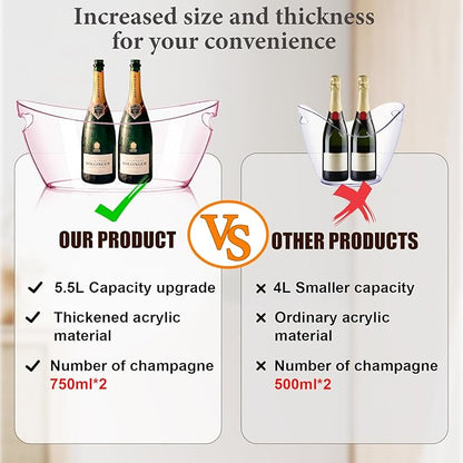 Ice Bucket 2 PCS, Ice Buckets for Parties, Mimosa Bar Supplies Beverage Tub for Valentine's Day Champagne Beer Sparkling Wine Cocktails（5.5L）Extra Large Model (pink) 16.5 * 7.3 * 6.8inch